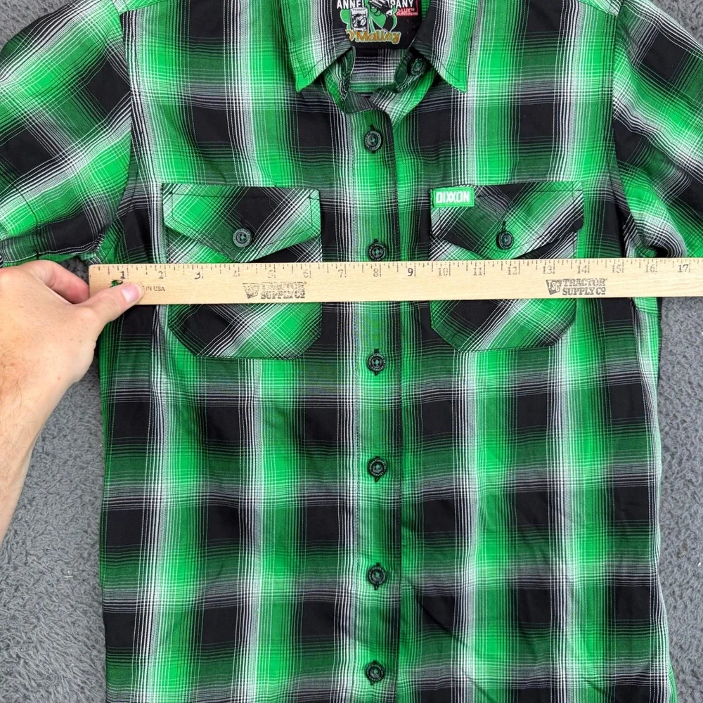 Dixxon Flannel Co OMalley Green Black Plaid Short Sleeve Kids Shirt Small S